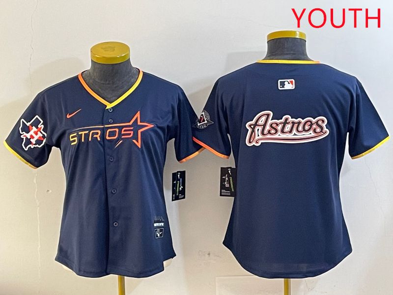 Youth Houston Astros Blank Drak Blue Three generations Joint Name 2025 Nike MLB Jersey style 17